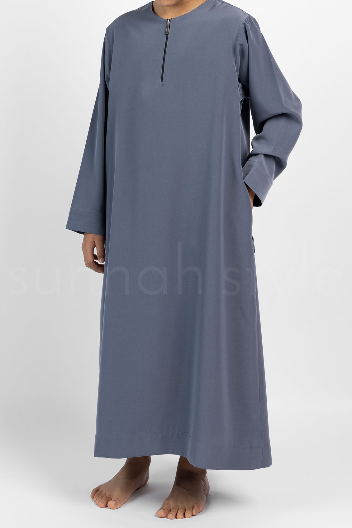 Sunnah Style Boys Short Zip Thobe Slate Grey Kids Jubbah